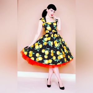 Bernie Dexter Veronique orange print 1950s swing dress size XS